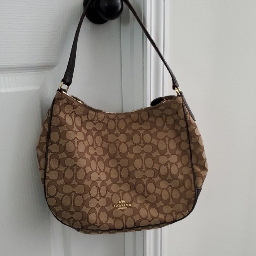 Coach Brown Signature Hobo Bag with Leather Strap/ New